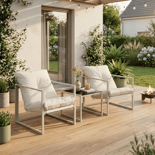 Conjunto de mobiliário de jardim Karg mesa + poltronas Bege casa.pro Conjunto de mobiliário de jardim Karg mesa + poltronas Bege casa.pro