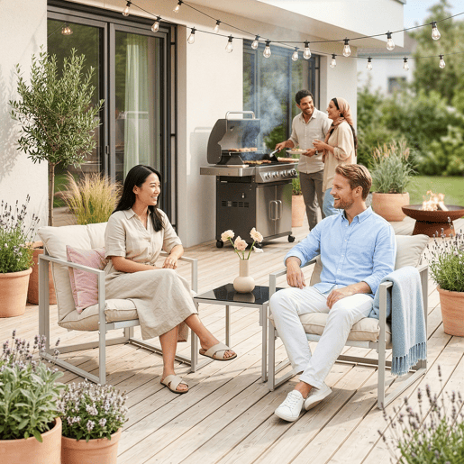 Conjunto de mobiliário de jardim Karg mesa + poltronas Bege casa.pro Conjunto de mobiliário de jardim Karg mesa + poltronas Bege casa.pro