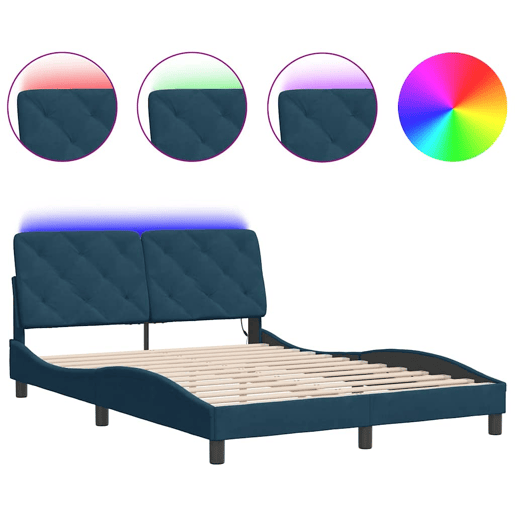 Estrutura de Cama de casal moderno com LED sem colchão 120x200 cm veludo azul
