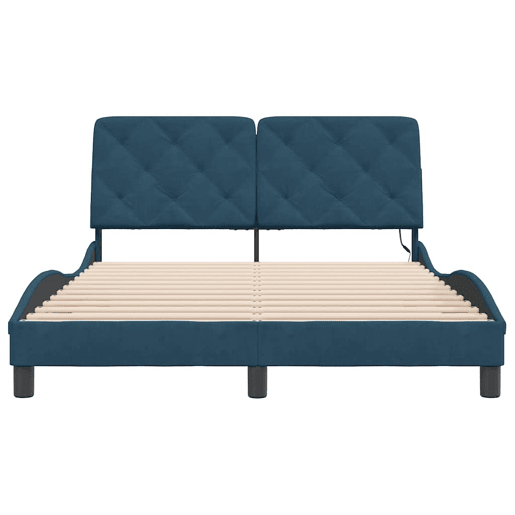 Estrutura de Cama de casal moderno com LED sem colchão 120x200 cm veludo azul