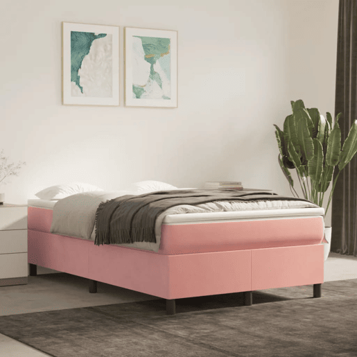 Estrutura de Cama de casal moderno com molas 120x200 cm veludo rosa