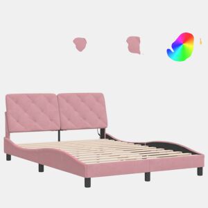 Estrutura de Cama de casal moderno com LED sem colchão 120x200 cm veludo rosa