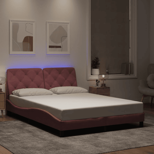 Estrutura de Cama de casal moderno com LED sem colchão 120x200 cm veludo rosa