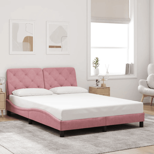 Estrutura de Cama de casal moderno com LED sem colchão 120x200 cm veludo rosa