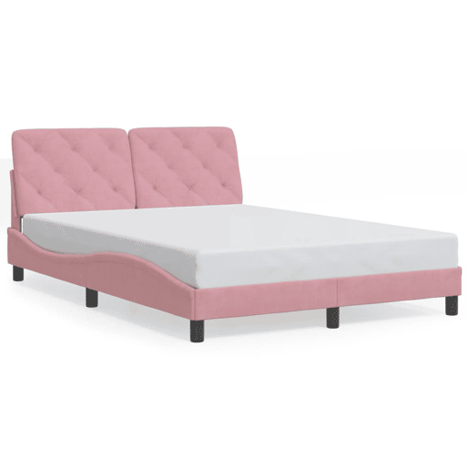 Estrutura de Cama de casal moderno com LED sem colchão 120x200 cm veludo rosa