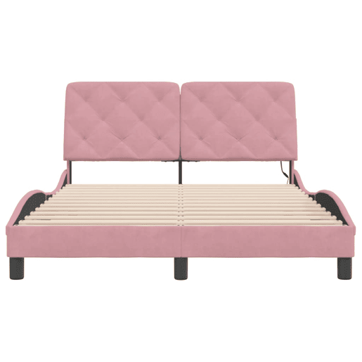 Estrutura de Cama de casal moderno com LED sem colchão 120x200 cm veludo rosa