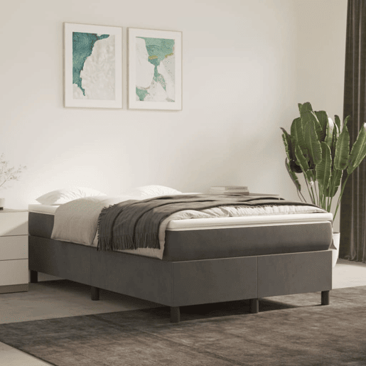 Estrutura de Cama de casal moderno com molas 120x200 cm veludo cinzento-escuro