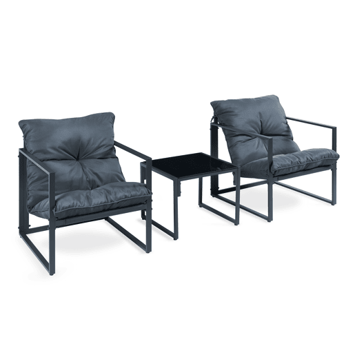 Conjunto de mobiliário de jardim Karg mesa + poltronas Cinzento escuro casa.pro Conjunto de mobiliário de jardim Karg mesa + poltronas Cinzento escuro casa.pro