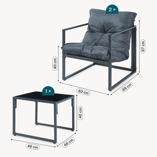 Conjunto de mobiliário de jardim Karg mesa + poltronas Cinzento escuro casa.pro Conjunto de mobiliário de jardim Karg mesa + poltronas Cinzento escuro casa.pro