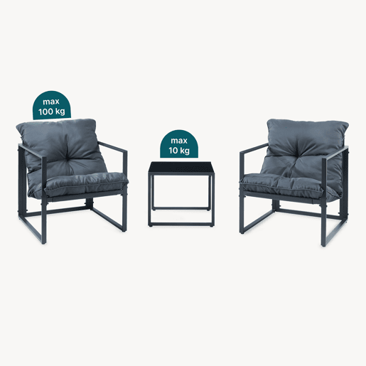 Conjunto de mobiliário de jardim Karg mesa + poltronas Cinzento escuro casa.pro Conjunto de mobiliário de jardim Karg mesa + poltronas Cinzento escuro casa.pro