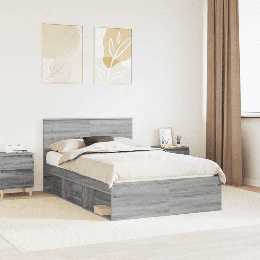 Estrutura De Cama De Casal Moderno - Cinza Sonoma 120 x 190 cm Madeira processada