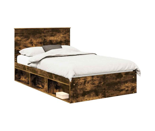 Estructura de cama matrimonial estilo con cabecera roble ahumado 120 x 200 cm