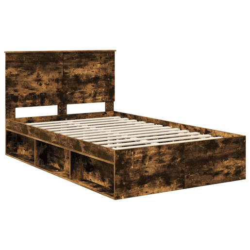 Estrutura de cama de casal com cabeceira - Carvalho Defumado 120 x 200 cm