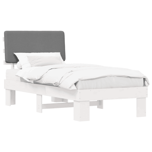 Estrutura de cama de solteiro simple com Cabeceira Estofada Cinzento-claro