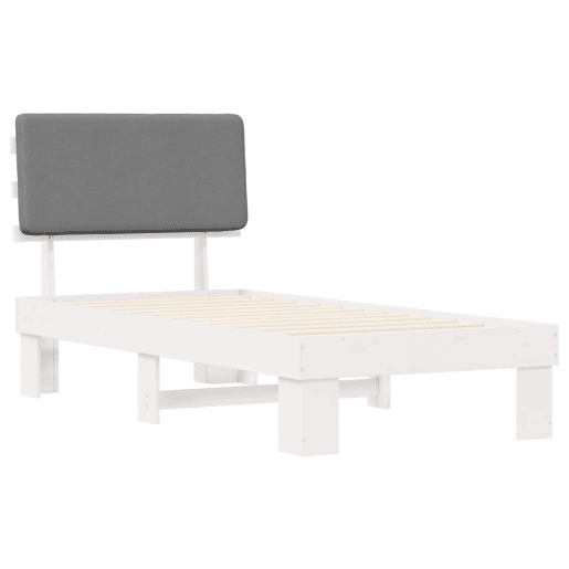 Estrutura de cama de solteiro simple com Cabeceira Estofada Cinzento-claro