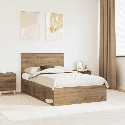 Estrutura de cama de casal moderno com cabeceira - Carvalho Artesanal 120 x 200 cm