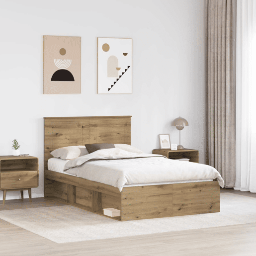 Estrutura de cama de casal moderno com cabeceira - Carvalho Artesanal 120 x 200 cm