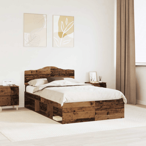 Estrutura de cama de casal com cabeceira - Madeira antiga 120 x 190 cm