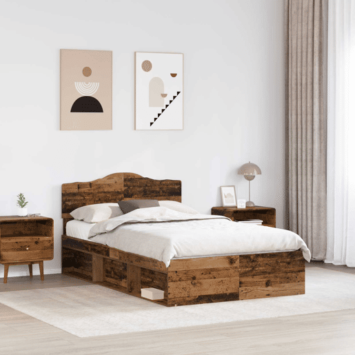 Estrutura de cama de casal com cabeceira - Madeira antiga 120 x 190 cm