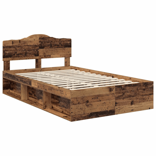 Estrutura de cama de casal com cabeceira - Madeira antiga 120 x 190 cm