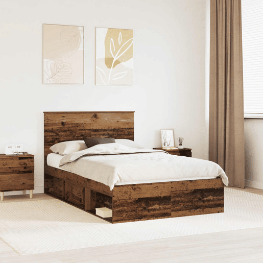 Estrutura de cama de casal com cabeceira - Madeira antiga 120 x 200 cm