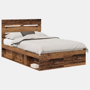 Estrutura de cama de casal com cabeceira - Madeira antiga 120 x 200 cm