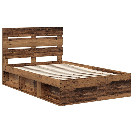 Estrutura de cama de casal com cabeceira - Madeira antiga 120 x 200 cm