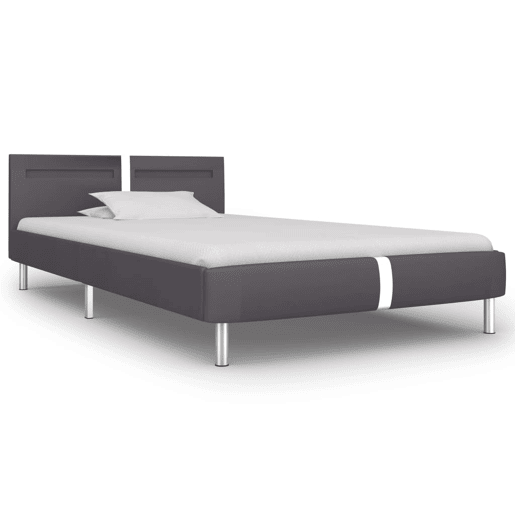 Estrutura de cama de solteiro para adultos c LEDs 90x200 cm couro artificial cinzento