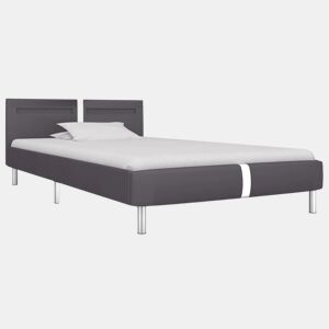 Estrutura de cama de solteiro para adultos c LEDs 90x200 cm couro artificial cinzento