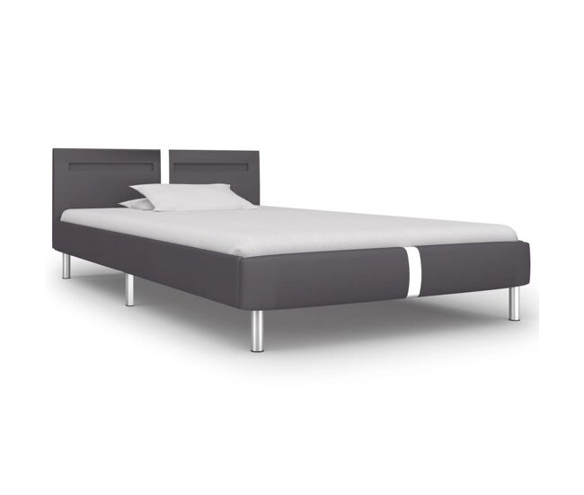 Estructura de cama individual para adultos con LED cuero gris 90x200 cm
