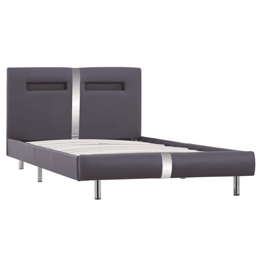 Estrutura de cama de solteiro para adultos c LEDs 90x200 cm couro artificial cinzento