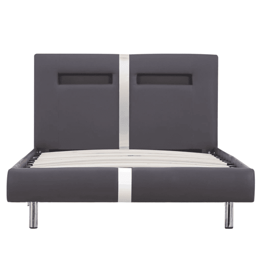 Estrutura de cama de solteiro para adultos c LEDs 90x200 cm couro artificial cinzento