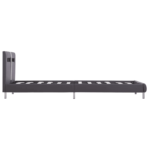 Estrutura de cama de solteiro para adultos c LEDs 90x200 cm couro artificial cinzento