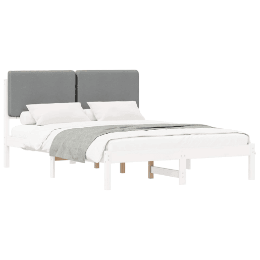 Estrutura de Cama de casal moderno com Cabeceira Estofada Cinzento-claro