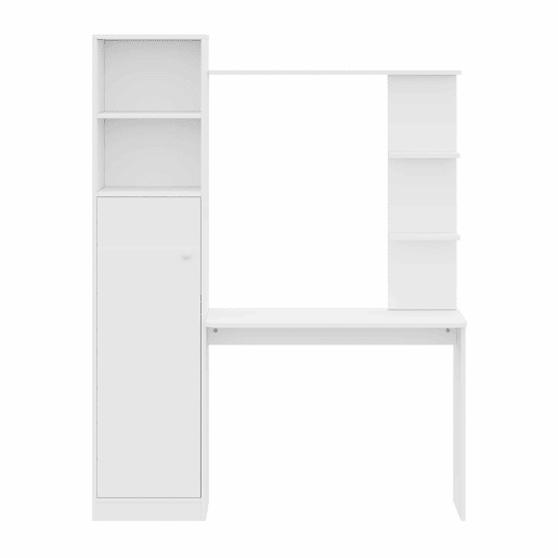 Secretária de estudo e escritório 123,5 x 45 x 168,5 cm - com armário e prateleiras de arrumação, design moderno de escritório - branco