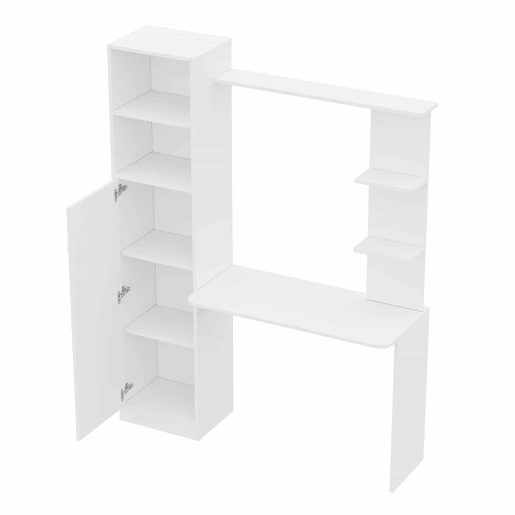 Secretária de estudo e escritório 123,5 x 45 x 168,5 cm - com armário e prateleiras de arrumação, design moderno de escritório - branco