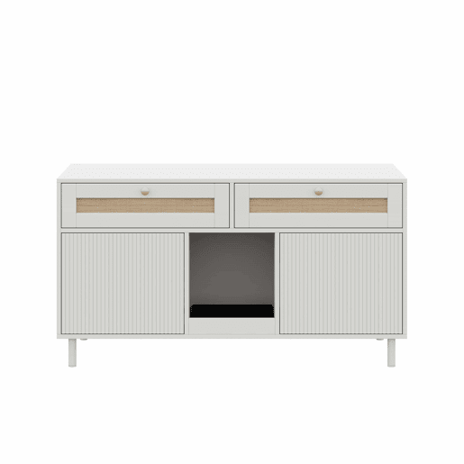 Armário para caixa de areia para gatos 120x50x65 cm - com tapete anti-poeira para areia, gaveta de vime, móvel multifuncional para animais de estimação e TV, sem caixa de areia - Branco