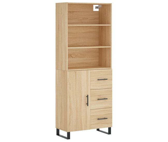Aparador alto - mueble de almacenamiento madera contrachapada color roble 69,5x34x180 cm es786