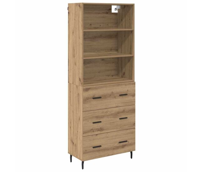 Aparador alto - mueble de almacenamiento con cajón roble artesanal 69,5 x 34 x 180 cm es422