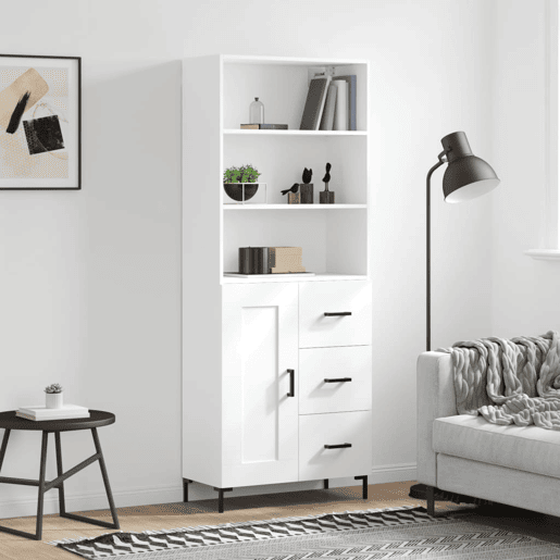 Armário alto - Bufete - Móvel de apoio 69,5x34x180 cm derivados de madeira branco pt645