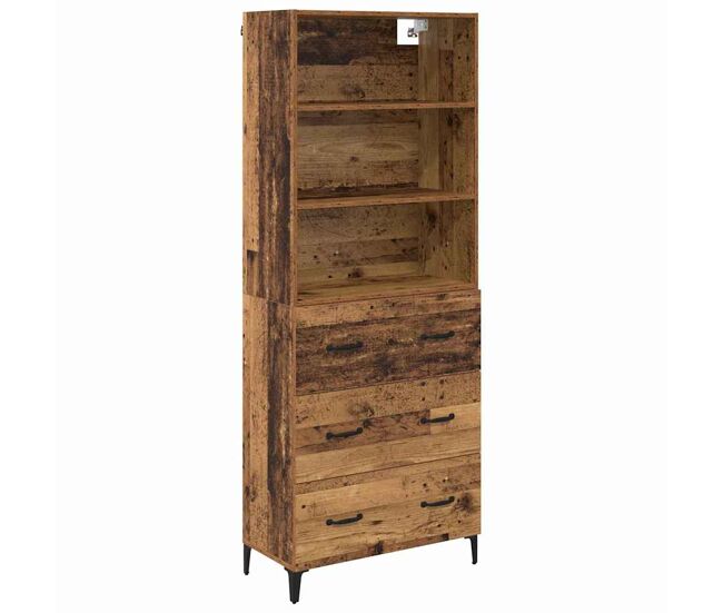 Aparador alto - mueble de almacenamiento con cajón madera envejecida 69,5 x 34 x 180 cm es395