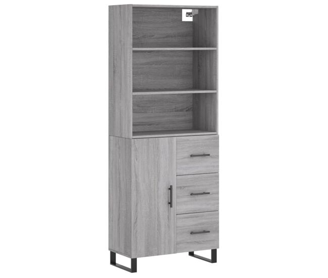 Aparador alto - mueble de almacenamiento madera contrachapada gris sonoma 69,5x34x180 cm es1071