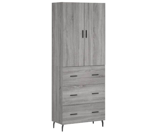 Aparador alto - mueble de almacenamiento madera contrachapada gris sonoma 69,5x34x180 cm es1086