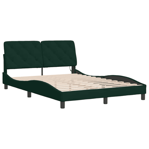 Estrutura de Cama de casal moderno com LED sem colchão 120x200 cm veludo verde-escuro