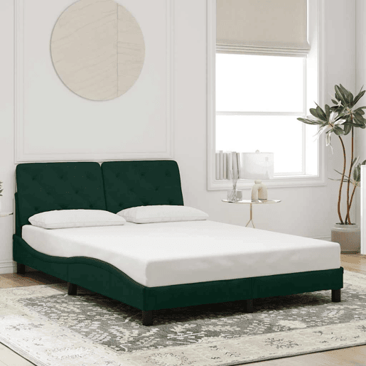 Estrutura de Cama de casal moderno com LED sem colchão 120x200 cm veludo verde-escuro