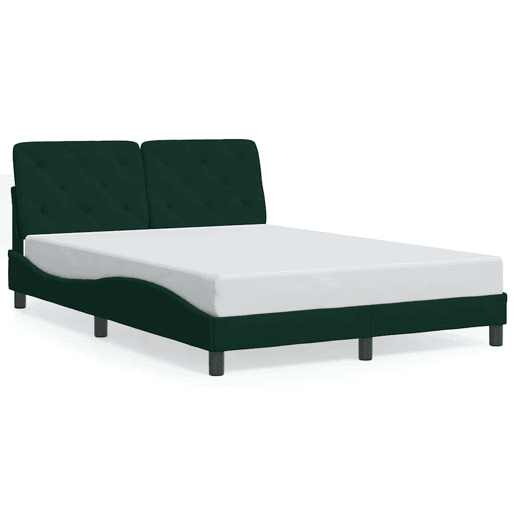 Estrutura de Cama de casal moderno com LED sem colchão 120x200 cm veludo verde-escuro