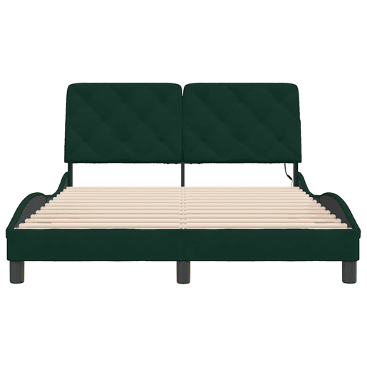 Estrutura de Cama de casal moderno com LED sem colchão 120x200 cm veludo verde-escuro