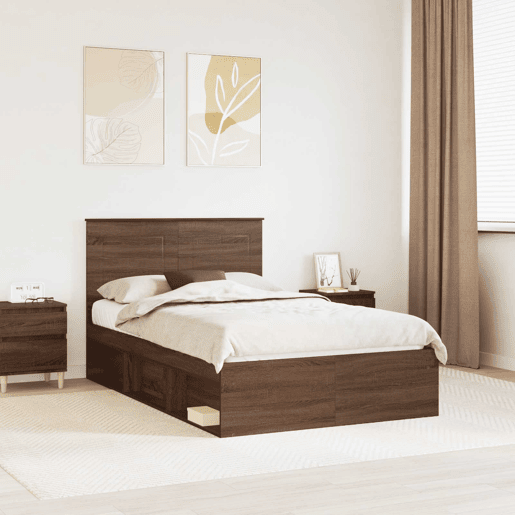 Estrutura da Cama de casal moderno com cabeceira Carvalho Marrom 120 x 200 cm