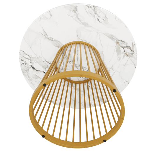 Mesa redonda 80x80x76 cm - Mesa de cozinha, mesa de café para 4 pessoas, com pernas de metal e tampo em MDF marmorizado - Dourada