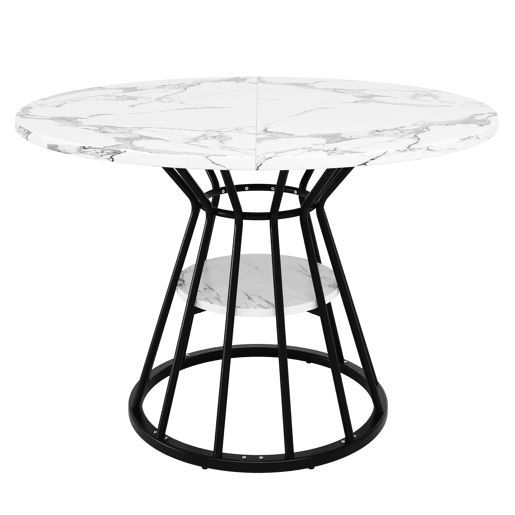 Mesa de jantar redonda 100x100 cm - Mesa de cozinha com pernas metálicas, padrão mármore - Preto